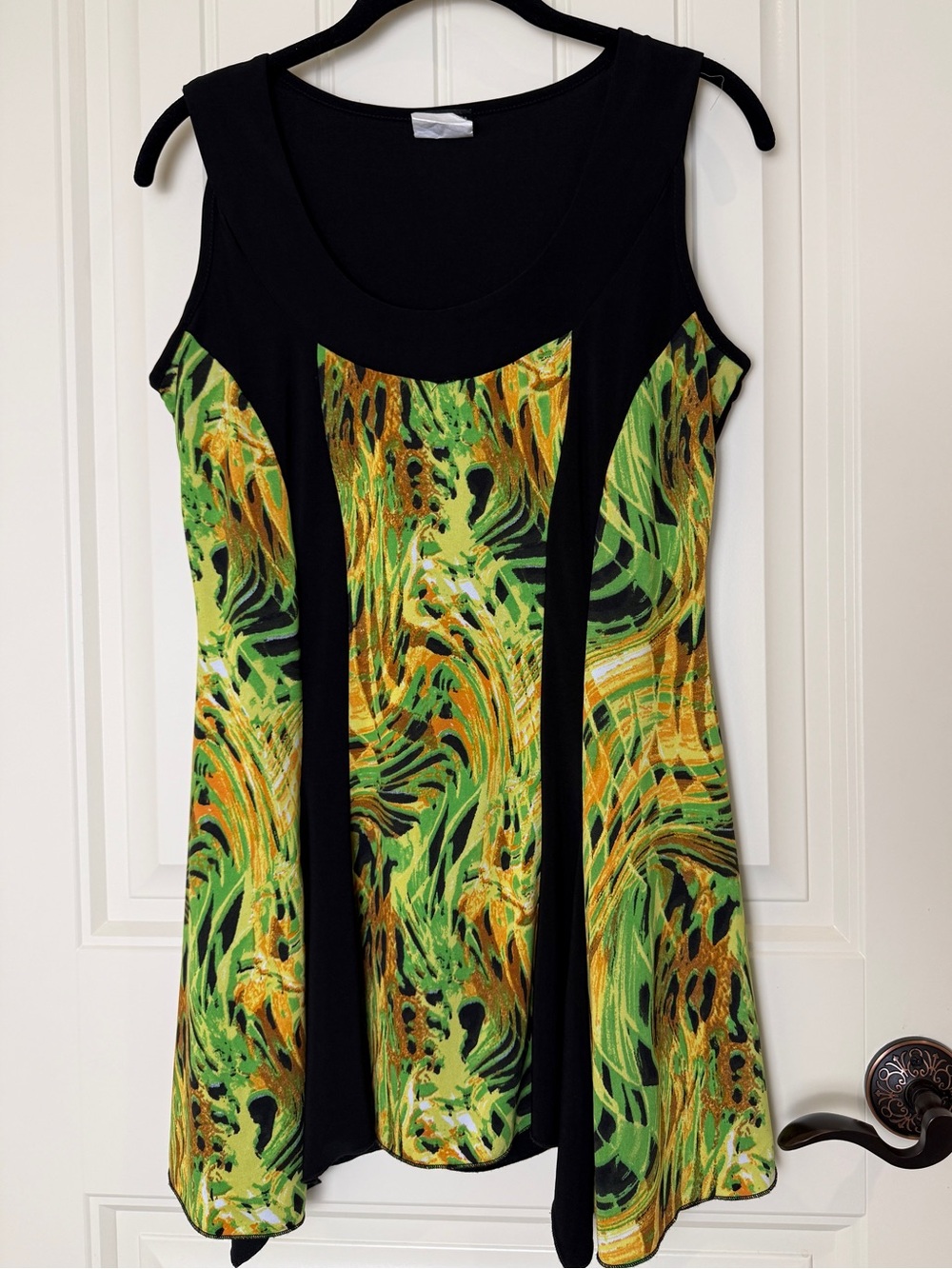 Clientele Women's Tunic Top M Black Green Yellow Asymmetrical Stretch Canada
